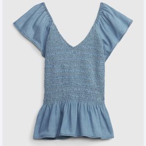 Gap Ruffle Sleeve Denim Peplum Top with Washwell Medium Tall